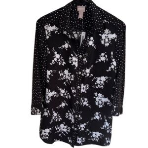 Chicos shirt blouse Black & White Floral Lightweight NEW